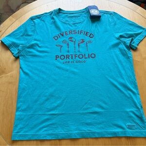 Life Is Good Diversified Portfolio golf graphic tee turquoise size L NWT